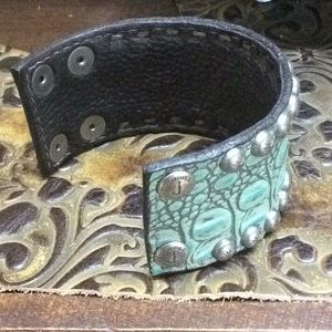 Cuff bracelet western Double J leather